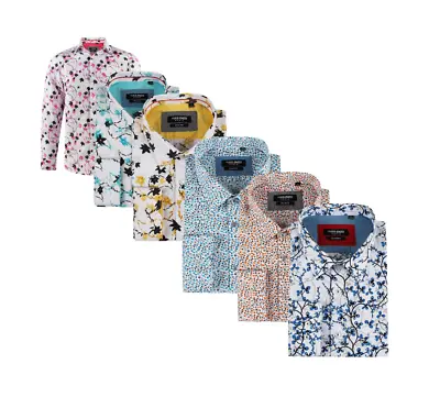 Mens Floral Paisley Print Cotton-poly Long Sleeve Shirts Casual/Formal S-2XL • £14.26