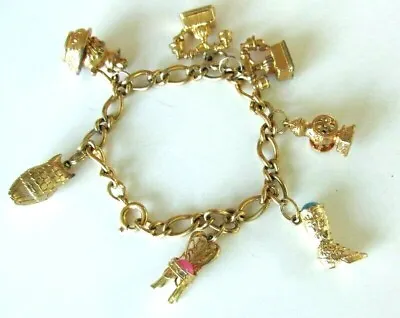  Charm Bracelet Vtg  Gold Tone With Telephone Owl Boot Chair Etc • $10