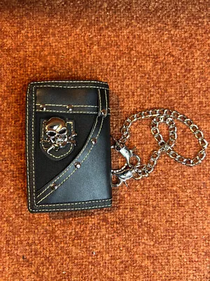 Men’s Trifold Chain Wallet With Metal Skull And Studs- Buy It And Be Cool! • $17