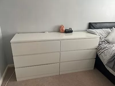 Ikea Malm Chest Of 6 Drawers With Glass Top White • £67