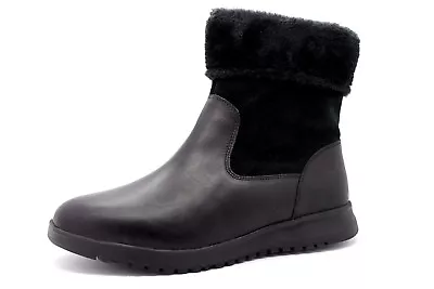 Padders Womens UK 7 EE Black Leather & Suede Fur Trim Zip Orthotic Ankle Boots  • £49.99