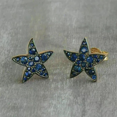 3Ct Simulated Sapphire Starfish Stud Women Earring925 Silver Gold Plated • $81