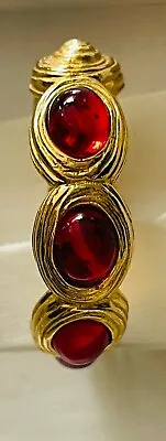 Vintage Givenchy SINGLE EARRING Gripoix Red Cabochon Gold Clip On Hoop Gorgeous • $50
