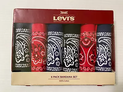 Levi's 6 Pack Bandana Set  100% Cotton - Red Black Blue - New In Box • $25