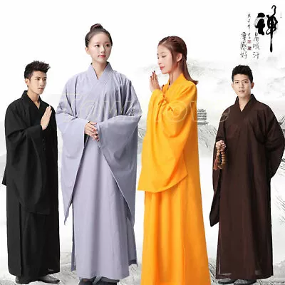 Cotton Shaolin Buddhist Monk Dress Meditation Long Robe Gown Kung Fu Uniform New • $22.10