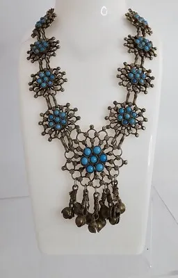 Vintage Etruscan Revival Faux Turquoise Statement Necklace. Row 2101 • $56.90