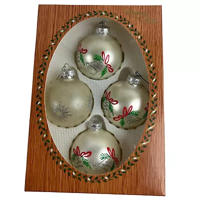 4 Vintage Christmas Tree Ornaments Starburst Glass Stenciled Glitter Krebs Rauch • $11.69