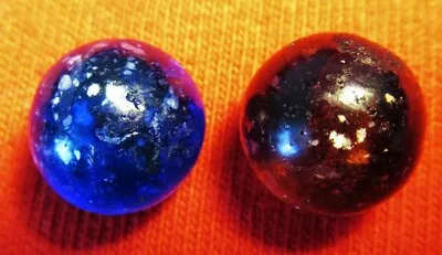 2 Antique German Handmade MICA PeeWee Marbles. 1/2 . Mint-. Blue & Amethyst • $9.99