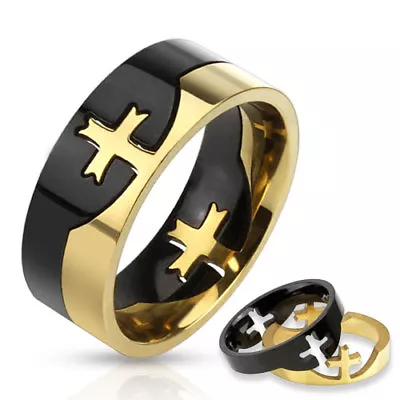 Stainless Steel Men's Two Tone Cross Puzzle Band Ring Size 9-14 • $8.99