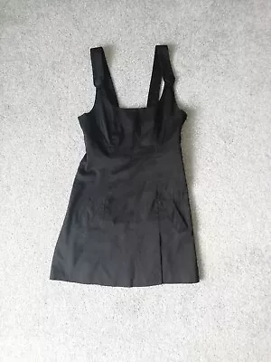 Warehouse Size 10 Black Pinafore Dungaree Dress Buttons Sleeveless Pockets Lined • £9.99