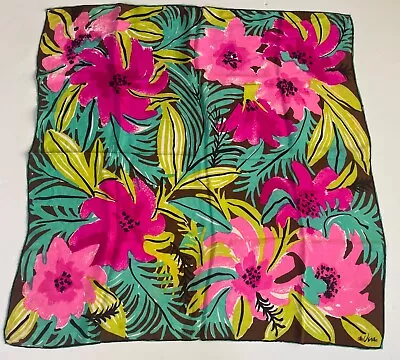 Vtg Vera Neumann Pink Exotic Floral Leaf Graphic Print Scarf Head Wrap 30 X30  • $19.99