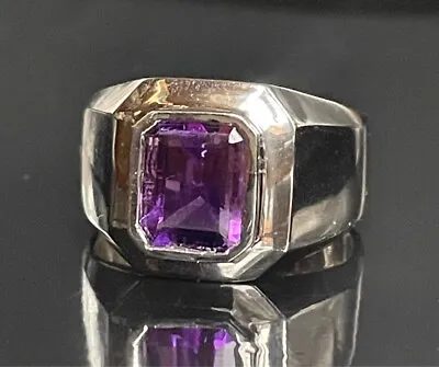 Massive Mens 14k White Gold  And D''arco Amethyst Ring Size 13 • $800
