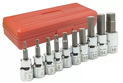 10pc Drop Forged Metric 3/8  & 1/2  Drive Hex Key Allen Head Socket Bit Set CR-V • $24.99