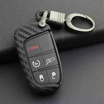 Carbon Fiber Key Fob Chain For Jeep Dodge Chrysler Accessories Cover Case Ring • $5.39