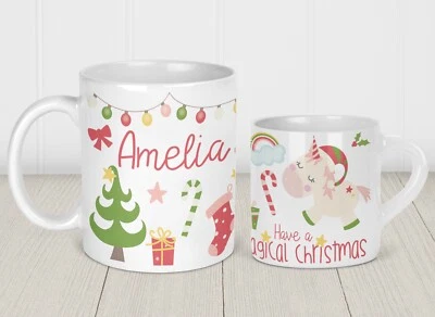 Personalised Printed Ceramic / Plastic Mug Magical Unicorn Christmas 6oz / 11oz • £8.99