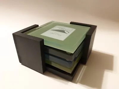 Sarah Peyton Glass Photo Coasters Color Drink With Storage Rack Set Of 4 • $11.50