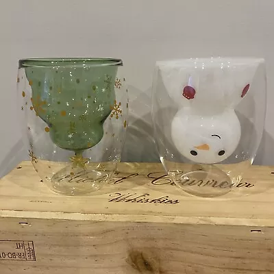 Double Walled Glass Christmas Upside Down Tree/Snowman Coffee Espresso Cup 200ml • £24.76