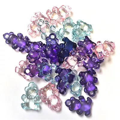 £3 • Buy 20 X Mixed (4 COL) Teddy Bear Charms, Plastic Charms Baby Shower, Dummy Clips