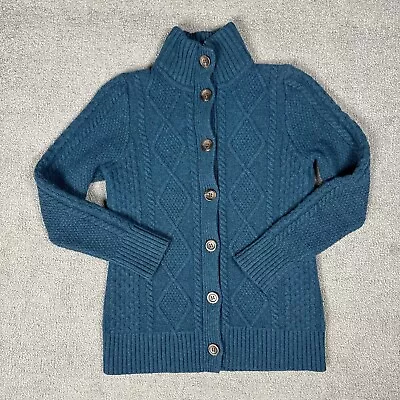 LL Bean Merino Wool Cardigan Medium Cable Knit Chunky Fisherman Thick Extra Fine • $29.85