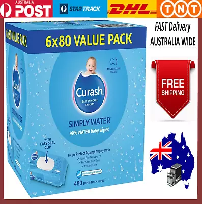 Curash Simply Water Baby Wipes Pack Of 480 (6 X 80 Pack) • $30.96