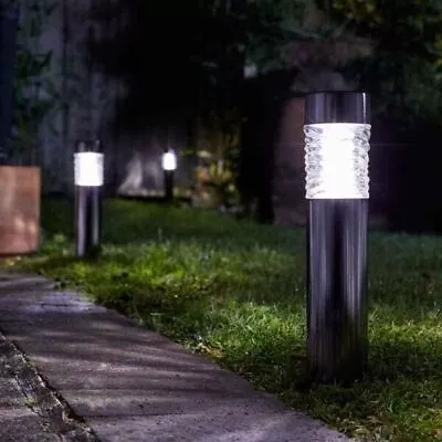 Solar Bollard Stake Light Garden Outdoor Lamp LED Wave Security Path Silver • £12.99