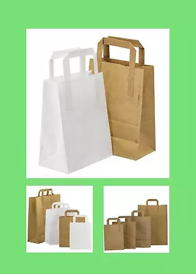 Brown & White Kraft Paper Sos Food Carrier Bags With Handles Party Takeaway Etc • £1.39