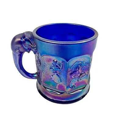 Vintage Imperial Glass Nursery Rhyme Child Mug Electric Blue Handle • $14.99