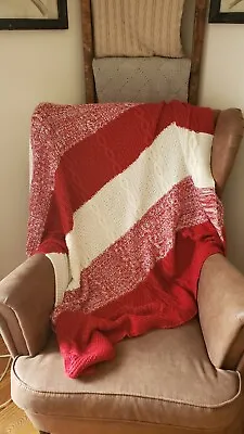 NICOLE MILLER HOME 54  X 54  Red And White Cable Knit Throw Christmas Holiday • £38.57