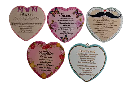 Ceramic Heart Hanger Sentiments 11cm Hanging Sign Daughter Dad Mum Sister Friend • £3.95
