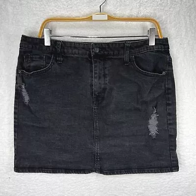 MOSSiMO Skirt Women's 16 / 33 Black Denim Jean Stretch Distressed Pockets  • $7.51