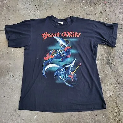 Vintage Great White Band T Shirt XL 1989 Black Tour Brockum Concert Rock Shark • $83.92