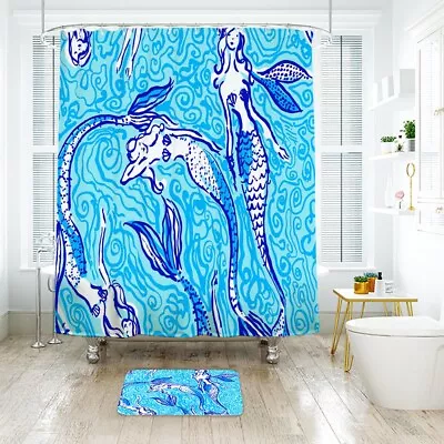 Lilly Mermaid Tail Shower Curtain Waterproof  & Bath Mat Fancy Decorative • $19.99