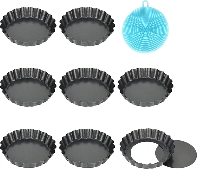 £15.73 • Buy 8 Pack Tart Tins With Loose Base Non Stick Flan Tin Mini 4 Inch / 10 Cm