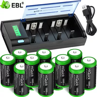 EBL Lot D Size Cell Rechargeable 1.2V NI-MH 10000mAh Battery / Battery Charger • $42.99