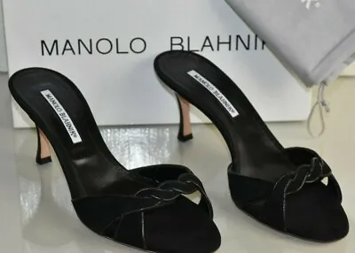 $845 NEW Manolo Blahnik MONET Black Suede Slides Sandals Mules Heels Shoes 39 • $450