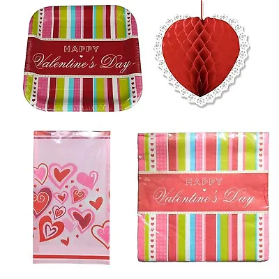 Valentines Party Plates Heart Tableware Table Cloth Napkin Hanging Decorations • £2.49