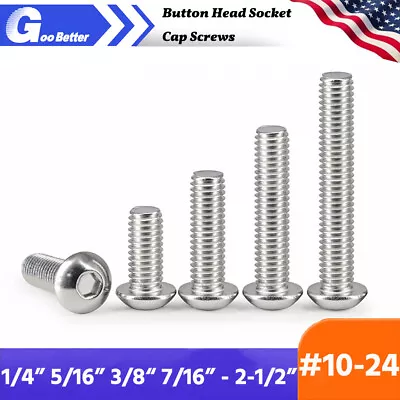 #10-24 Button Head Socket Cap Screws Allen Hex Drive A2/304 Stainless Steel SAE • $7.73