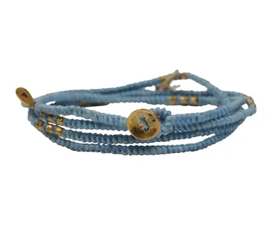 M Cohen Beaded Cord Convertible Wrap Bracelet Turquoise Blue .925 Gold Necklace • $234.99