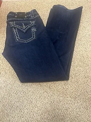 Womens Solid Blue Miss Me Easy Boot Jeans Size 28x32 • $20.50