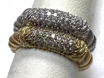 2 Lot Judith Ripka Size 6.25 Gold Clad & Sterling Silver Pave CZ Band Rings • $99