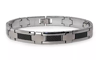 Tungsten Carbide W/ Black Carbon Fiber Inlay Mens Biker Bracelet 8.5  • $35