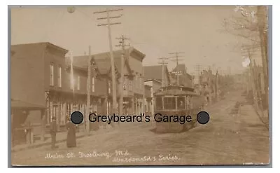 RPPC Trolley On Main Street FROSTBURG MD Allegany County Real Photo Postcard • $59.99