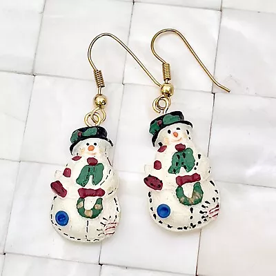 Snowman Resin Hook Earrings Multicolor Gold Tone The Vintage Strand Lot #0144 • $1.49