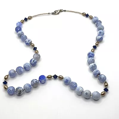 Necklace Artisan Vintage Blue Faceted Glass Beaded Jewelry 23” • $28