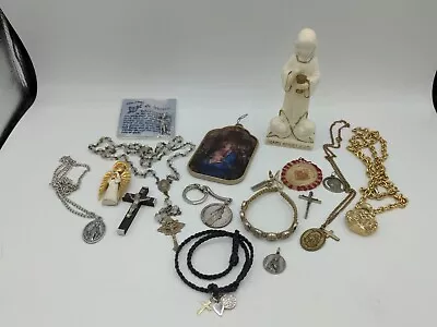 Vintage Catholic Rosary Crucifix Charms Trinket Mixed Lot Christian Jesus Mary • $19.99