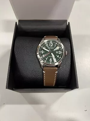 Citizen Chandler Eco-Drive Green Dial Brown Leather Men's Watch BM6838-09X • $115.99