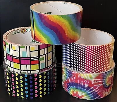 Duck Tape… Rainbow Hearts Polka Dots Waves Blocks Tie Dye (Set Of 5) Used • $8.99