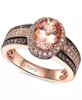 Levian 14K Rose Gold Ring Peach Morganite Diamond Chocolate SIZE 5 7 9 Le Vian • $2650