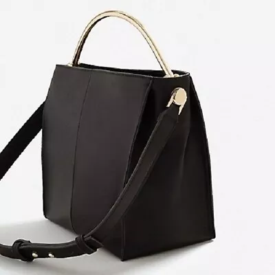 MANGO BOLSO G MARGIE BLACK Handbag Stylish Metal Short Handle Or Long Strap $45 • $35.95