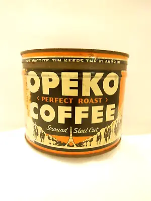Vintage 1lb Key Wind Coffee Tin Can Advertising Opeko Perfect Roast Coffee • $35